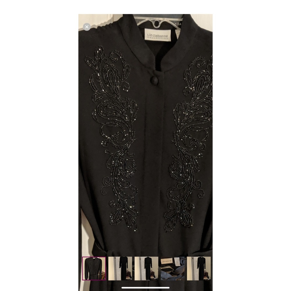 Liz Claiborne VINTAGE Petite Black Beaded Long Sleeve‎ Belted Jumpsuit Size 4 - Picture 2 of 8